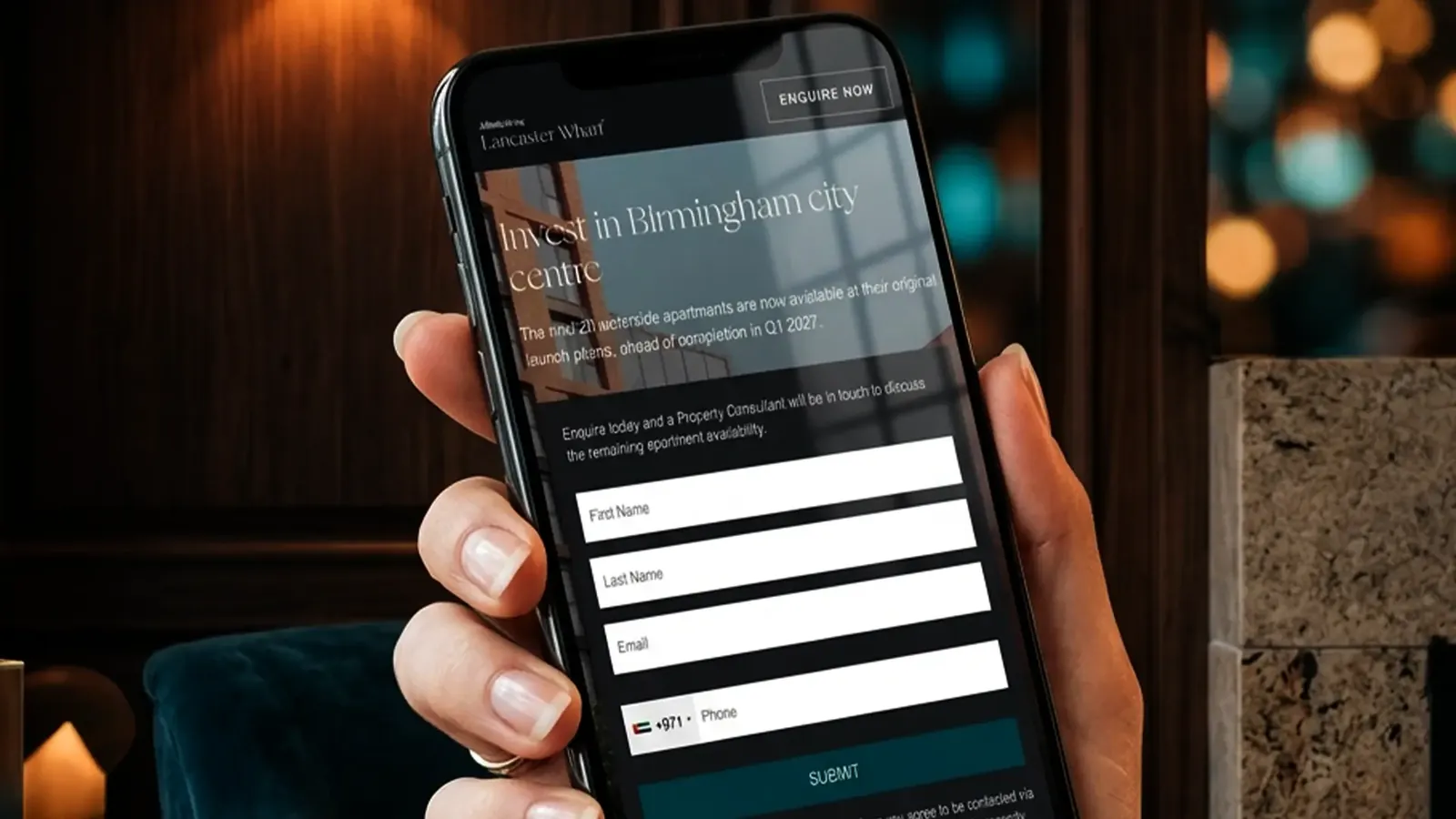 The short enquiry form on a phone