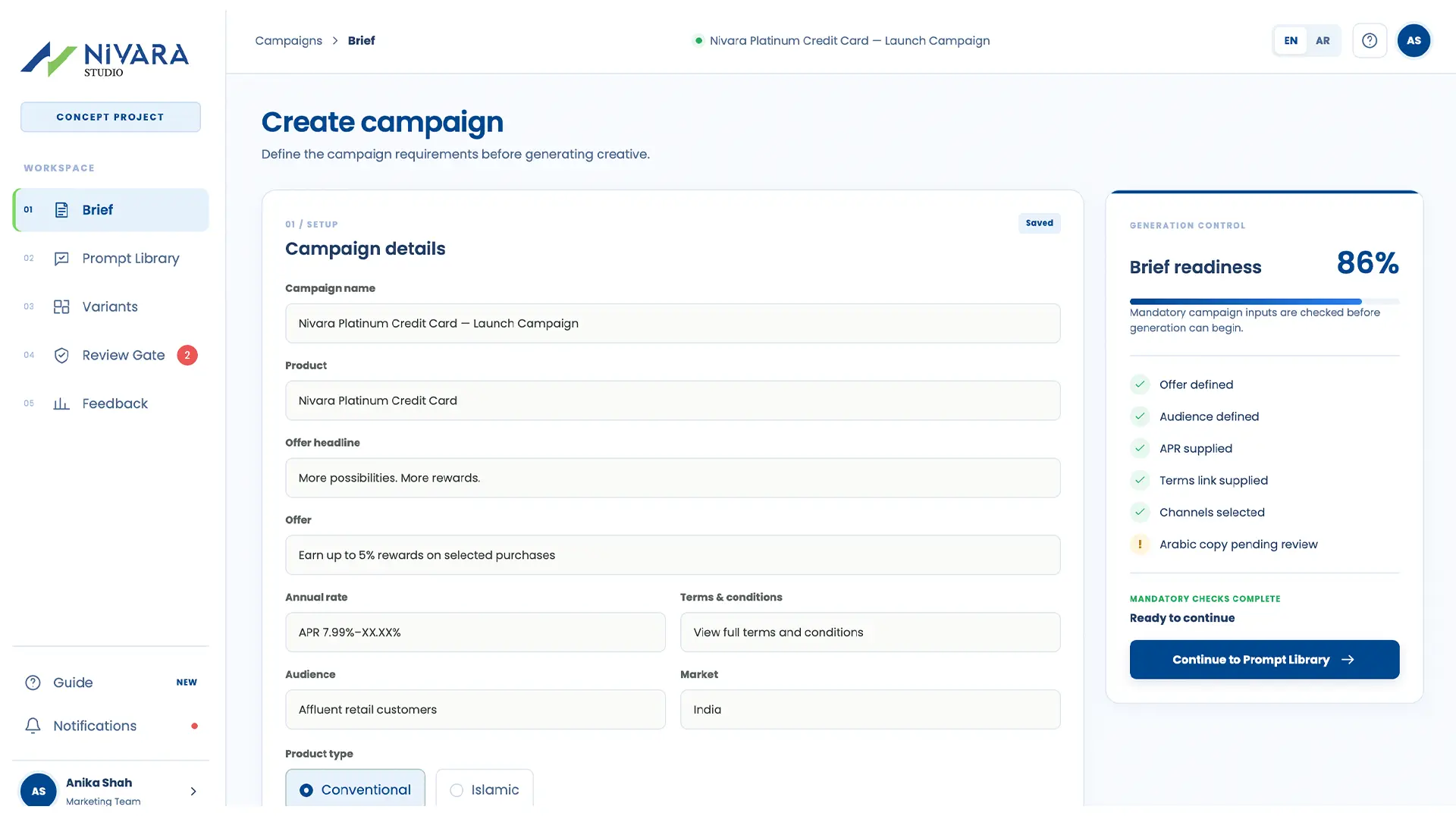 Campaign brief with a readiness score
