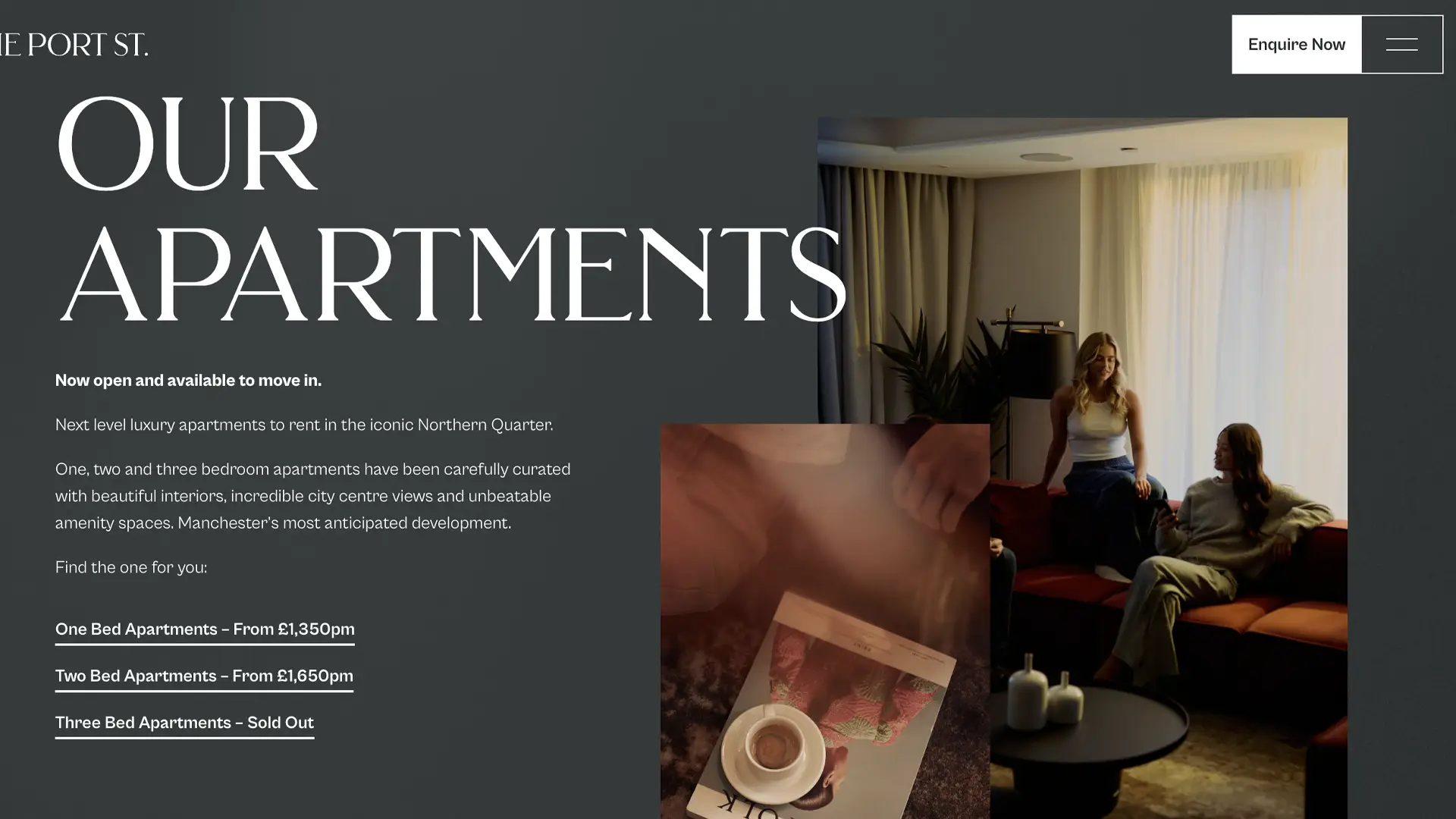 Our apartments page, with prices from the first screen