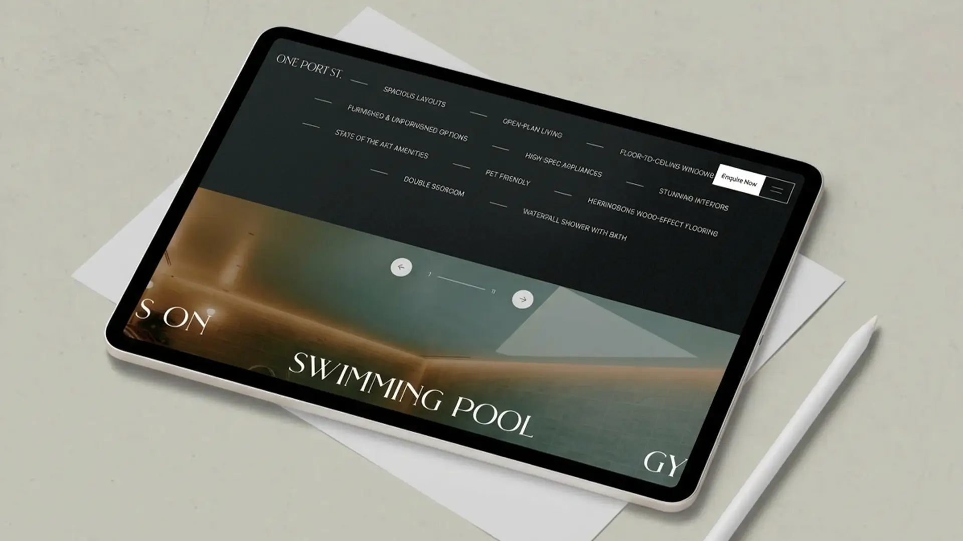 The website on a tablet