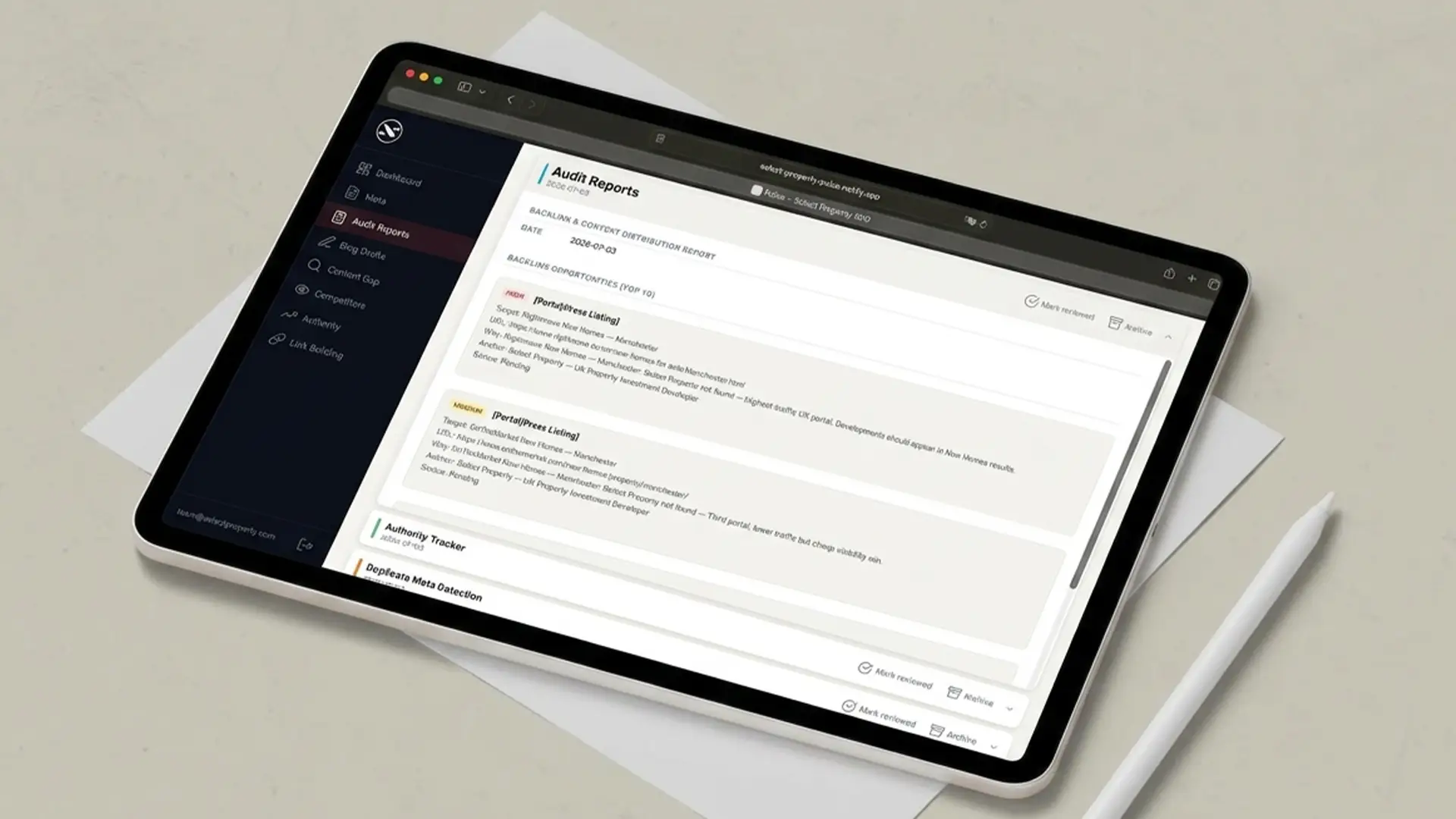 Audit report on a tablet